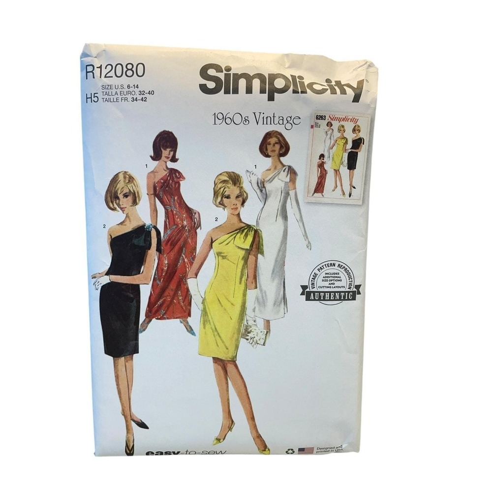 Simplicity Sewing Pattern Misses 6-14 R12080 1960s Vintage One Shoulder Dress